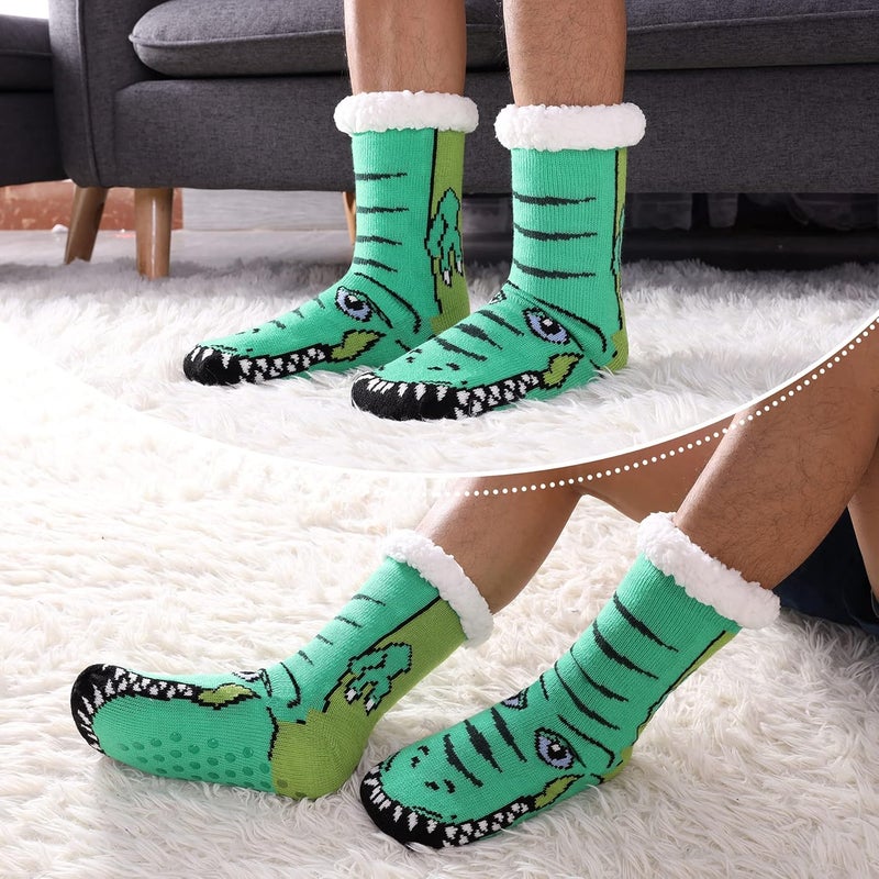 LINEMIN Mens Warm Slipper Socks Soft Cozy Fuzzy Fleece-Lined Winter Non Slip Indoor Christmas Socks - Image 2
